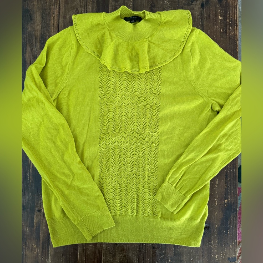 J. Crew Lime Green Ruffle Collar Knit Sweater